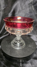 Load image into Gallery viewer, Vintage Ruby Flash Thumbprint Pedestal Compote Dish King's Crown Glass
