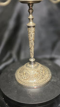将图片加载到图库查看器，Vintage Brass 3-Arm Candelabra Ornate Indo-Persian Style 12” Taper Holder

