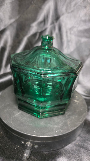 Vintage Indiana Glass Teal Green Octagon Concord Lidded Candy Dish