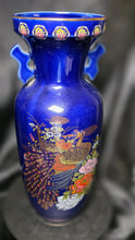 Load image into Gallery viewer, Vintage Meito Japan Cobalt Blue Peacock Floral Porcelain Vase
