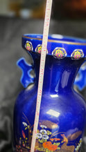 Load image into Gallery viewer, Vintage Meito Japan Cobalt Blue Peacock Floral Porcelain Vase
