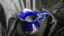 Load image into Gallery viewer, Vintage Cobalt Blue Chinoiserie Pitcher with Gold Pheasant Floral Motif
