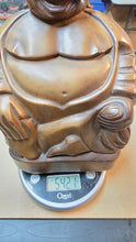 Load image into Gallery viewer, Hand Carved Solid Wood Laughing Buddha Sculpture Heavy Artisan Figure
