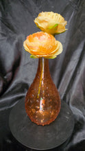 Cargar imagen en el visor de la galería, Vintage Amber Hobnail Glass Bud Vase with Faux Ranunculus Floral Accent
