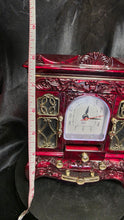 Load image into Gallery viewer, Vintage Burgundy Jewelry Box with Clock – Ornate Cabinet Style
