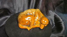 Load image into Gallery viewer, Vintage Brown Drip Glaze Sleeping Dog Ceramic Figurine MCM Style
