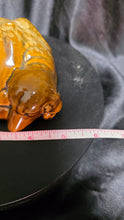 Load image into Gallery viewer, Vintage Brown Drip Glaze Sleeping Dog Ceramic Figurine MCM Style
