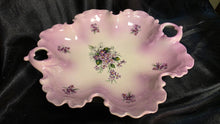 Cargar imagen en el visor de la galería, Antique Porcelain Violet Floral Serving Dish Scalloped Handles

