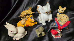 Vintage Animal Figurine Lot Elephant Cat Bird Lion Ceramic Decor Bundle
