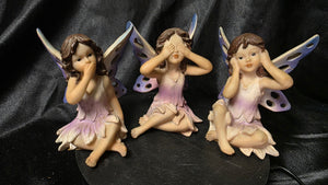 See Hear Speak No Evil Fairy Figurines Set of 3 Purple Winged Trio
