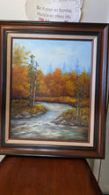Load image into Gallery viewer, Vintage Signed Shirley Autumn River Landscape Oil Painting Framed 27x22
