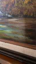 Load image into Gallery viewer, Vintage Signed Shirley Autumn River Landscape Oil Painting Framed 27x22
