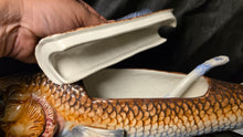 Cargar imagen en el visor de la galería, Vintage Italian Majolica Redfish Tureen with Lid &amp; Ladle Figural Serving Piece
