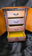 Load image into Gallery viewer, Vintage Wooden Jewelry Armoire Cabinet Chest With Drawers &amp; Doors
