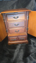 Load image into Gallery viewer, Vintage Wooden Jewelry Armoire Cabinet Chest With Drawers &amp; Doors
