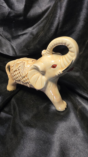 Vintage Brazilian Ceramic Elephant Figurine Raised Trunk Good Luck Decor
