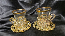 Load image into Gallery viewer, Bazark Metal Luxe Turkish Tea Glass Set Gold Filigree Cups &amp; Saucers Pair

