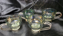 Load image into Gallery viewer, Vintage Smoked Glass Espresso Cups Set of 4 with Metal Holders Retro Coffee
