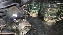 Load image into Gallery viewer, Vintage Smoked Glass Espresso Cups Set of 4 with Metal Holders Retro Coffee
