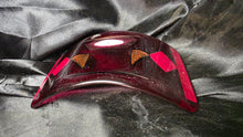 Load image into Gallery viewer, Handcrafted Fused Art Glass Crescent Bowl Cranberry Red Geometric Console Tray
