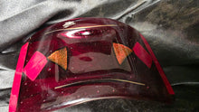 Load image into Gallery viewer, Handcrafted Fused Art Glass Crescent Bowl Cranberry Red Geometric Console Tray
