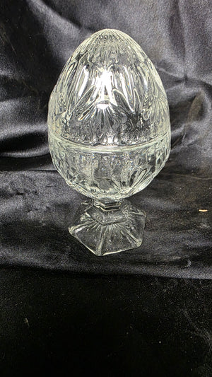Vintage Avon Crystal Clear Pedestal Egg Trinket Box Covered Glass Container