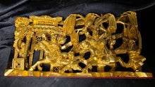 गैलरी व्यूवर में इमेज लोड करें, Antique Chinese Gilt Wood Carving Battle Scene Plaque Relief Panel 9"
