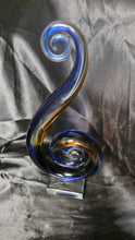 Load image into Gallery viewer, Vintage Murano Art Glass Spiral Sculpture Cobalt Blue Amber Swirl 13"
