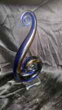 Load image into Gallery viewer, Vintage Murano Art Glass Spiral Sculpture Cobalt Blue Amber Swirl 13"
