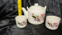Load image into Gallery viewer, Vintage Japanese Porcelain Teapot &amp; 2 Yunomi Tea Cups Fan Floral Set
