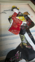 Load image into Gallery viewer, Vintage Japanese Oshie Geisha Shadow Box Silk Kimono Wall Art Framed
