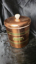 Charger l'image dans la galerie, Vintage Copper Brass Flour Canister w Ceramic Knob Lid
