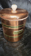 Charger l'image dans la galerie, Vintage Copper Brass Flour Canister w Ceramic Knob Lid
