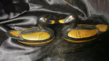 Load image into Gallery viewer, Vintage Hand Carved Black &amp; Gold Lacquerware Duck Trinket Boxes Pair
