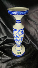Load image into Gallery viewer, Lauren Ralph Lauren Mandarin Blue Ceramic Pillar Candle Holder 13.5" Chinoiserie Decor

