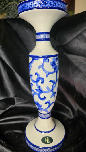 Lauren Ralph Lauren Mandarin Blue Ceramic Pillar Candle Holder 13.5
