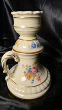 Load image into Gallery viewer, Vintage Gouda Holland PZH Floral Porcelain Candlestick Holder Gold Trim 11"
