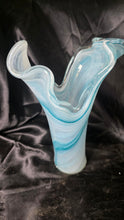Load image into Gallery viewer, Tammaro Home Murano Glass Two Petals Art Vase Blue White Swirl Italian
