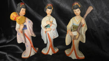 将图片加载到图库查看器，Vintage UCGC Japanese Geisha Figurine Set of 3 Fan Shamisen Drum Bisque Porcelain
