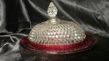 Cargar imagen en el visor de la galería, Vintage Indiana Glass Diamond Point Ruby Flash Covered Butter Dish Oval Serving Dish
