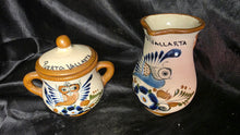 Load image into Gallery viewer, Vintage Tonalá Mexico Pottery Sugar Bowl &amp; Creamer Set Puerto Vallarta Owl Bird Folk Art

