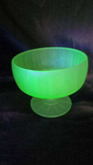 Vintage Federal Glass Colonial Fluted Uranium Glass Footed Compote Bowl | Depression Glass
