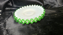 Load image into Gallery viewer, Pair of Vintage Fenton Emerald Crest Milk Glass Ruffled Dessert Plates | Set of 2
