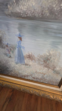 Load image into Gallery viewer, Vintage "Livesey" Framed Landscape Oil Painting – Mother &amp; Child Riverside Scene – 32.5" x 28"
