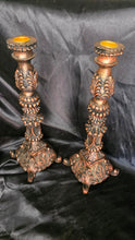 Charger l'image dans la galerie, Vintage Baroque Style Resin Candlestick Holders with Antiqued Bronze Finish – Pair
