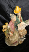 Cargar imagen en el visor de la galería, Vintage Napcoware Bisque Porcelain Elderly Couple Bench Figurine – Man Reading Newspaper
