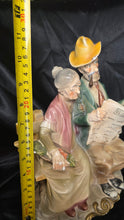 Cargar imagen en el visor de la galería, Vintage Napcoware Bisque Porcelain Elderly Couple Bench Figurine – Man Reading Newspaper
