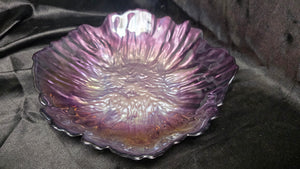 Vintage Amethyst Carnival Glass Ruffled Centerpiece Bowl Iridescent Purple Art Glass