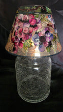 Load image into Gallery viewer, Vineyard Grapes Glass Tealight Candle Holder Lamp Crackle Glass &amp; Hand Painted Shade
