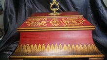 Load image into Gallery viewer, Decorative Red Wooden Keepsake Storage Chest with Brass Handle &amp; Gold Accents
